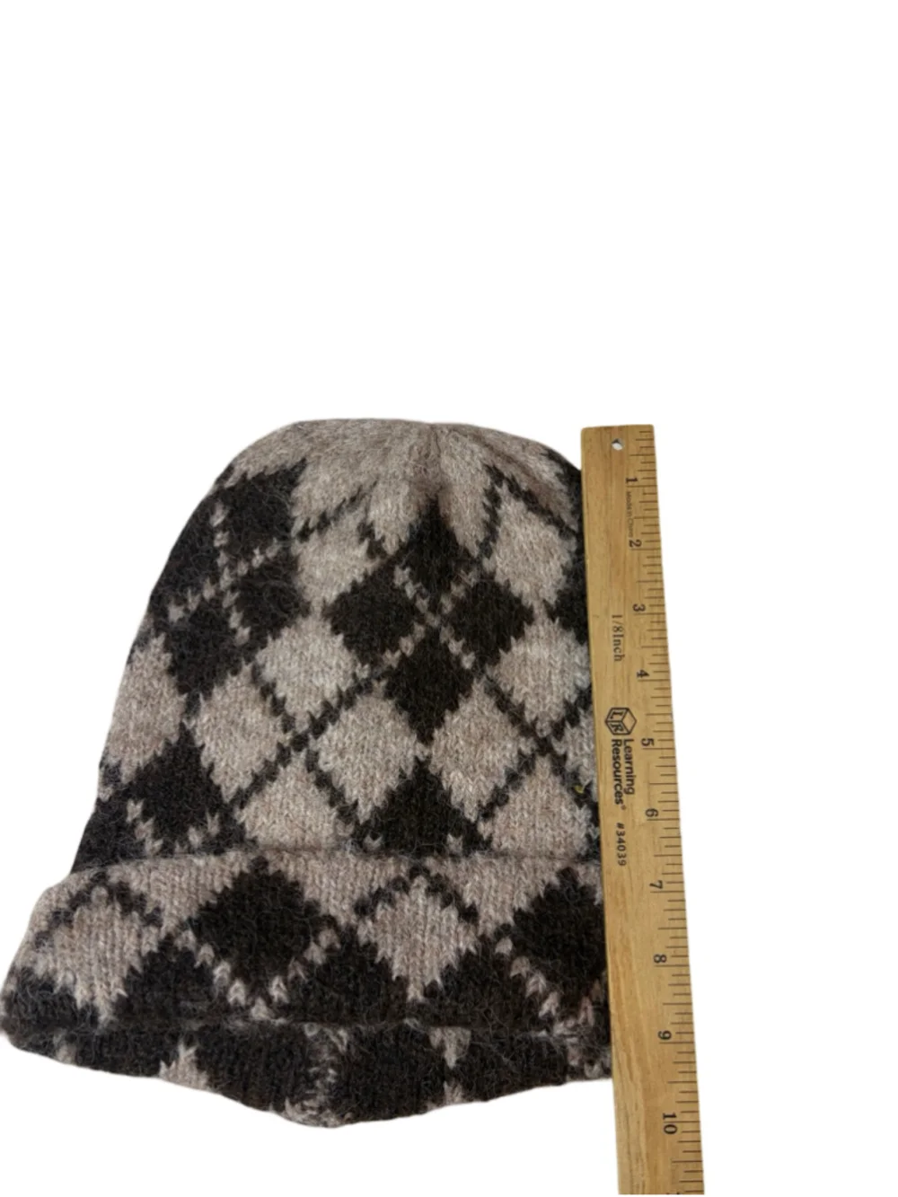 House of Harlow 1960 Argyle Knit Cuffed Beanie Hat Brown Wool Blend O/S